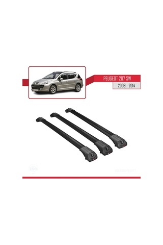Peugeot 207 Sw 2006-2014 Arası İle Uyumlu Ace-1 Ara Atkı Tavan Barı Siyah 3 Adet Bar