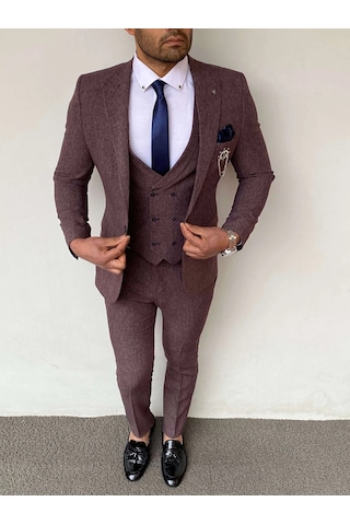 Modefendi Slim Fit İtalyan Kesim Pamuk Spor Takım Elbise Mürdüm