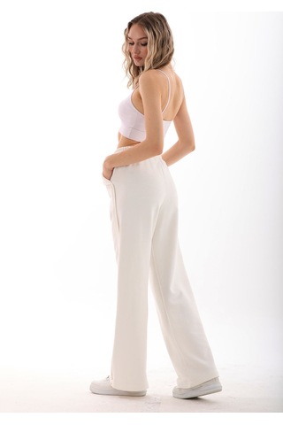 Kallima Ekru Beyaz Tasarım Cepli Şeritli Üç İplik Eşofman Altı Beyaz