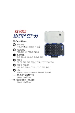 Exen Ex 8055 Master Set-55 Parça Bits Uç Seti