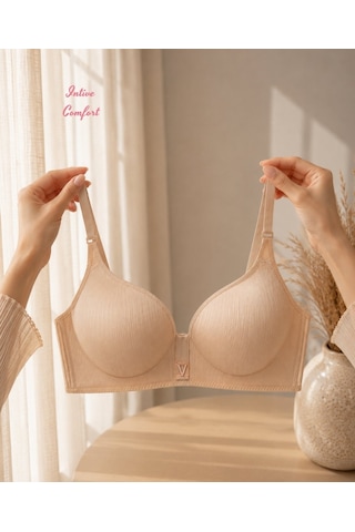 Intive Comfort Ten Rengi Taşlı V Aksesuarlı Parlak Kumaşlı C Cup Lazer Kesim İthal Sütyen Bej