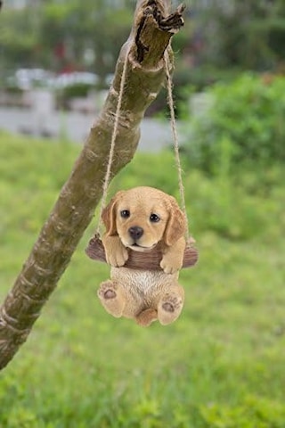 Hi-line Gift Ltd Hi Line 87704-ı Asılı Golden Retriever Köpek Yavrusu Dış Mekan Heykelcik, Taba Kahverengi