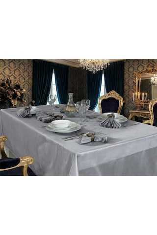 Kristal Monoray Kumaş Bej Sofra Takımı 8 Kişilik 160x220 Cm 17prç. - 728 Gri
