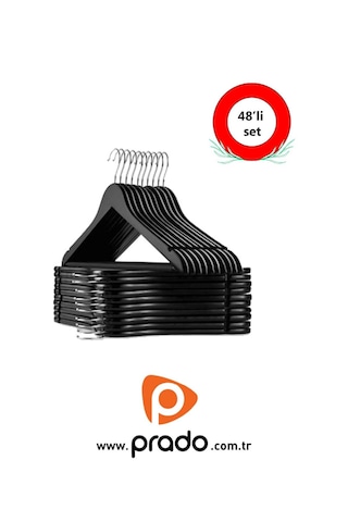 48 Adet Ahşap Görünümlü Plastik A Kalite Siyah Elbise Askısı