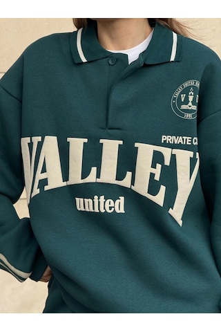 Reka Moda Üç İplik Yakalı Sweat Baggy Pantalonlu Takım - Yeşil Yeşil