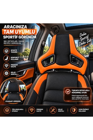 Universal Araç Koltuk Kafalığı Spor Yarış Tipi Lüx Deri Oto Başlık-turuncu Turuncu Siyah
