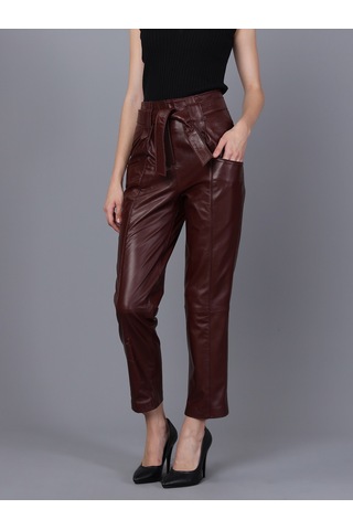 Basics&more Kadın Hakiki Deri Pantolon P01 Mürdüm