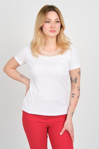 Ella Camelia Kadın Yakası Dantel İşlemeli Kısa Kol Pamuklu Bluz 24e008 Beyaz Beyaz