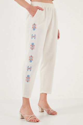 Lela Bohem Işlemeli Keten Ve Pamuk Karışımlı Şalvar Bayan Pantolon 5865050 Bej-Oranj