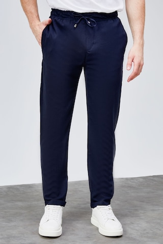 HLT Jeans Erkek Lacivert Relaxed Fit Yandan Cepli Beli Lastikli Bağcıklı Duble Paça Jogger Pantolon Bolt-1997 Lacivert