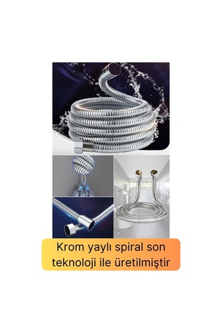 Lüks Paslanmaz Krom Kırılmaz Çatlamaz Tüm Duş Sistemleriyle Uyumlu Uzayan Spiral Hortum Örgü 2,2 Mt Çok Renkli