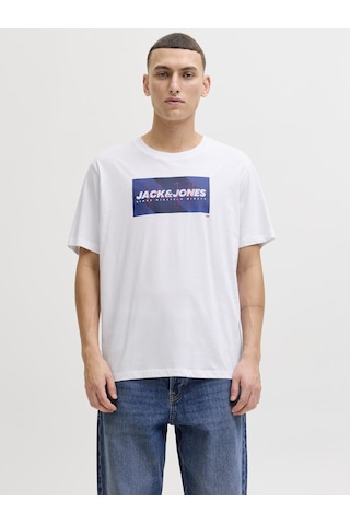 Jack & Jones Erkek Gögüs Logo Baskili Tisört - Cole - 12288492 Beyaz
