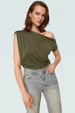 Frm Regular Kalıp Polyester Bluz Yazlık Şıklık Seçkin Malzeme haki