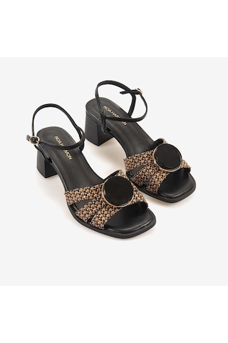 Noa Harmon Kadın Ayarlanabilir Kayışlı 5cm Topuklu Sandalet 10287 Black-cuero