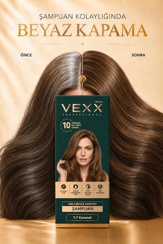 Vexx Professional Beyaz Kapatıcı Pratik Boya Şampuan Karamel 7.7 Amonyaksız Formül 300 Ml.