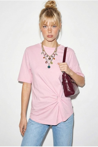 Shade Kadın Vatkalı Omuz Detaylı Düğüm Detaylı Kısa Kollu T-shirt 1067 60286068 - Pembe