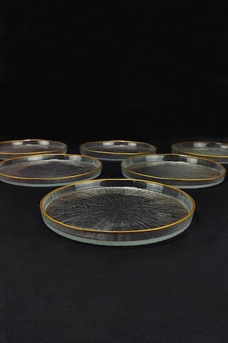 Digithome Rexy 16577 Cam Pasta Tabağı 6'lı 16 CM Gold Rim