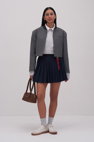 Yüksek Bel Pileli Mini Etek Lacivert