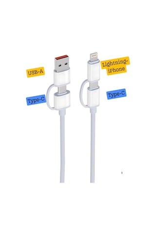Beyaz 4in1 Süper Hızlı Şarj Kablosu 65w Şarj Usb'den Type-c'/lightning'e Type-c'den Type-c/lightning