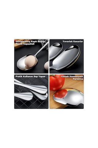 Nishev 6'lı Lüks Servis Kaşığı Seti Büyük Boy Paslanmaz Çelik Kaşık Salata Pasta Yemek Servis Mutfak Kaşığı