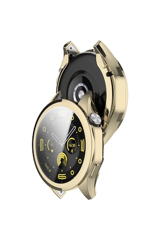 Huawei Watch Gt4 46mm Uyumlu Kasa Ekran Koruyucu 360 Tam Koruma Kılıf Kapak Altın Dore
