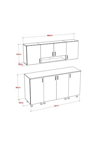 Kinda Mini Mutfak Dolabı Alt Üst Modül 160 Cm Tezgah Dahil Beyaz