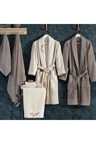 Nazik Home Kayra Aile Bornoz Seti Natürel-Vizon Çok Renkli