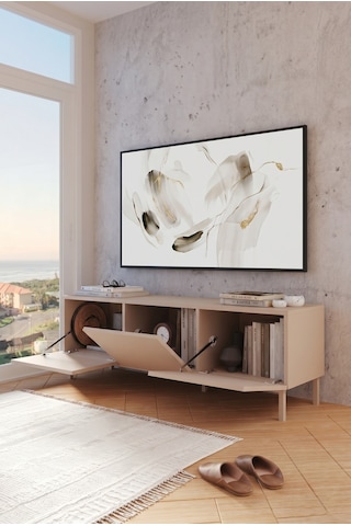 Coast Tv Ünitesi Sehpası 3 Kapaklı Ahşap Ayaklı 150cm Kumsal Co2-co Bej