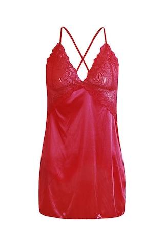 Dolıty Kadın Babydoll İç Giyim Dantel Askılı Pijama T-sırt Kırmızı L Kırmızı