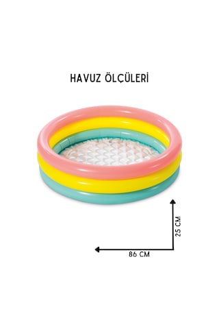 Lexroo Şişme Yumuşak Tabanlı Renkli 3 Boğumlu Baby Pool Çocuk Bebek Havuzu,86x25 Cm Ve Pompa+yama Çok Renkli