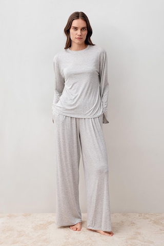 Uzun Kollu Oversize Basic Likralı Viskoz Alt Üst Takım 20210 Gri