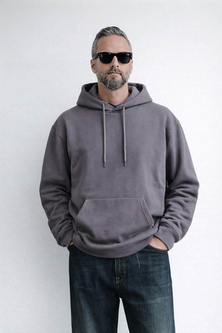 İçi Polarlı Kapşonlu Erkek Sweatshirt Hoodie Gri