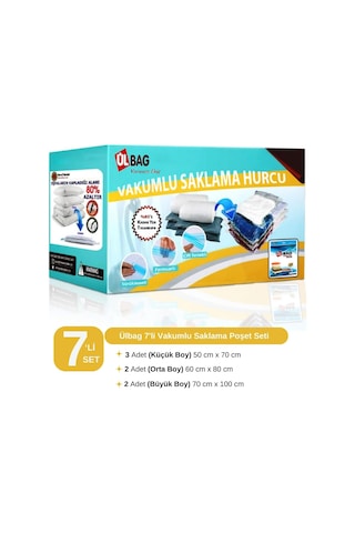 7'li Vakumlu Poşet Seti 3 L + 2 Xl + 2 Jumbo Vakumlu Torba, Vakumlu Hurç