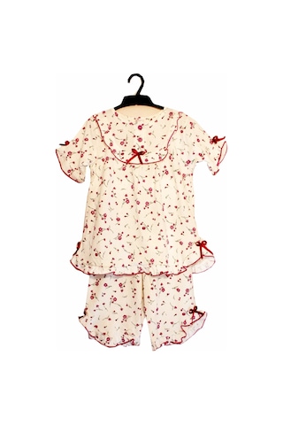 Kız Çocuk Kaprili Pijama Takımı Pembe Çiçekli Pembe Çiçekli