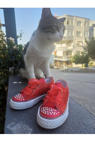 Scarpe Magiche Kırmızı Bağcıklı Kız Ayakkabısı 31-35 Numara Arası Işıksızdır Kırmızı