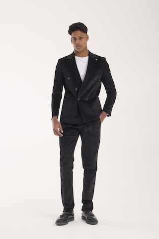 Erkek Slim Fit Kalıp Kruvaze Kadife Takım Elbise Siyah