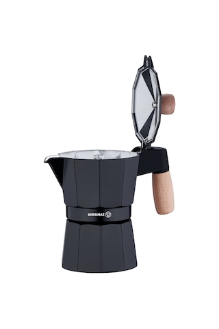 Korkmaz Etna 3 Fincan Siyah Moka Pot 150 ml