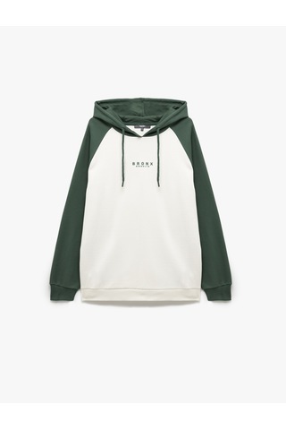 Koton Uzun Kollu Renk Kontrastlı Baskılı Kapşonlu Sweatshirt Yeşil 5sam70037mk Yeşil