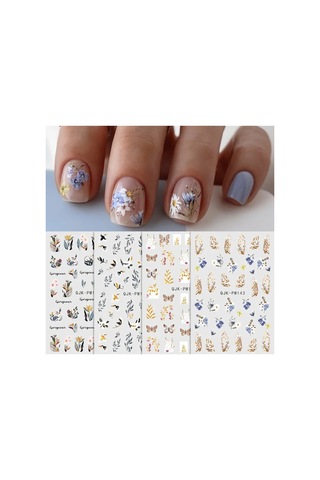 Nailist Floral Çiçekli Seri - Altın Yaldızlı Yapışkan Tırnak Sticker Nail Art Tırnak Dövmesi 16612590