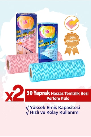 Fun Hassas Temizlik Bezi Perfore 30 Yapraklı Rulo - Kırmızı Ve Mavi 2'li Paket Mavi - Kırmızı