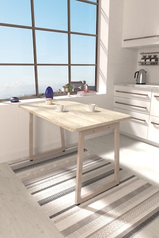 Vilinze Biga Sabit Mdf Metal Ayak Mutfak Masası - 70x120 Cm Vizon Traverten