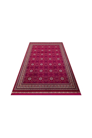 Sateen Afghan Sfg 03 Red Afgan Desenlerine Sahip Hav Vermeyen Özel İplerle Dokunan Yıkanabilir Ve Özel Kaymaz Tabanlı Sık Dokuma Makine Halısı Kırmızı - Kırmızı