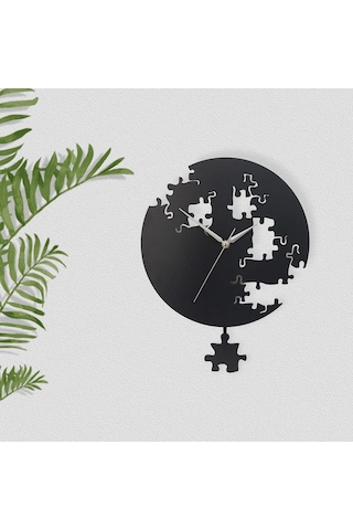 Cajuart Siyah Puzzle Desenli Modern Sallanan Sarkaçlı Duvar Saati Siyah