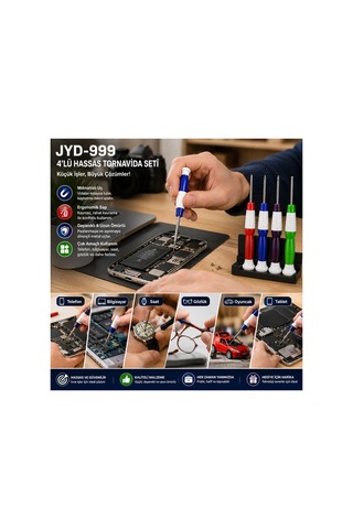 Jyd-999 4'lü Hassas Mıknatıslı Tornavida Seti Telefon Bilgisayar Gözlük Saat Tamir Kiti Çok Amaçlı El Aleti