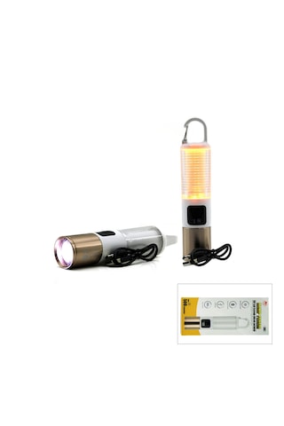 2in1 Kamp - Çok Amaçlı El Feneri Usb Şarjlı Zoom 6 Fonksiyon Işık Doğal - Renkli Askı Mandalı Şarj Göstergesi 005 5250