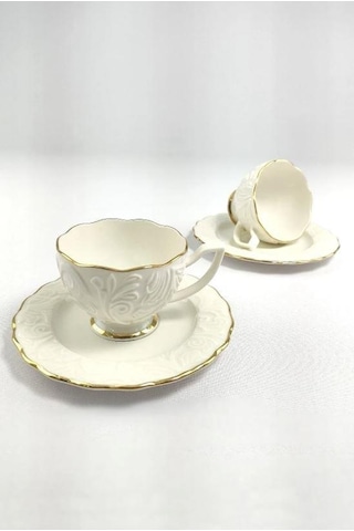 Rossel Premium Yaldızlı Bone Porselen Kahve Fincan Takımı Rosen-100 62612
