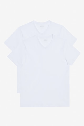 AC&Co / Altınyıldız Classics Erkek Beyaz-beyaz 2'li Slim Fit Dar Kesim V Yaka Tişört Beyaz