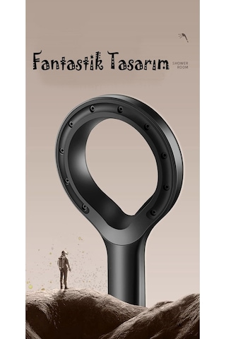Kustar Super Sonic Su Tasarruflu Siyah Turbo Jet Banyo Duş Başlığı El Duşu Siyah