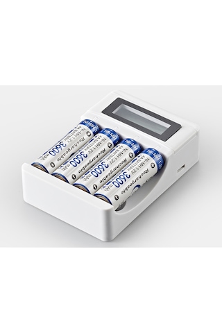 Monyee Hızlı Şarjlı 4 Yuvalı Lcd Ekranlı Aa/aaa Pil Şarj Cihazı - Usb 2a