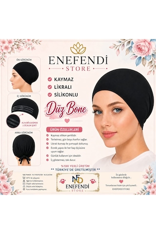 Enefendi Silikonlu Düz Bone Kaymayan Tesettür Hijab İç Bone Dikişsiz Siyah Çok Renkli